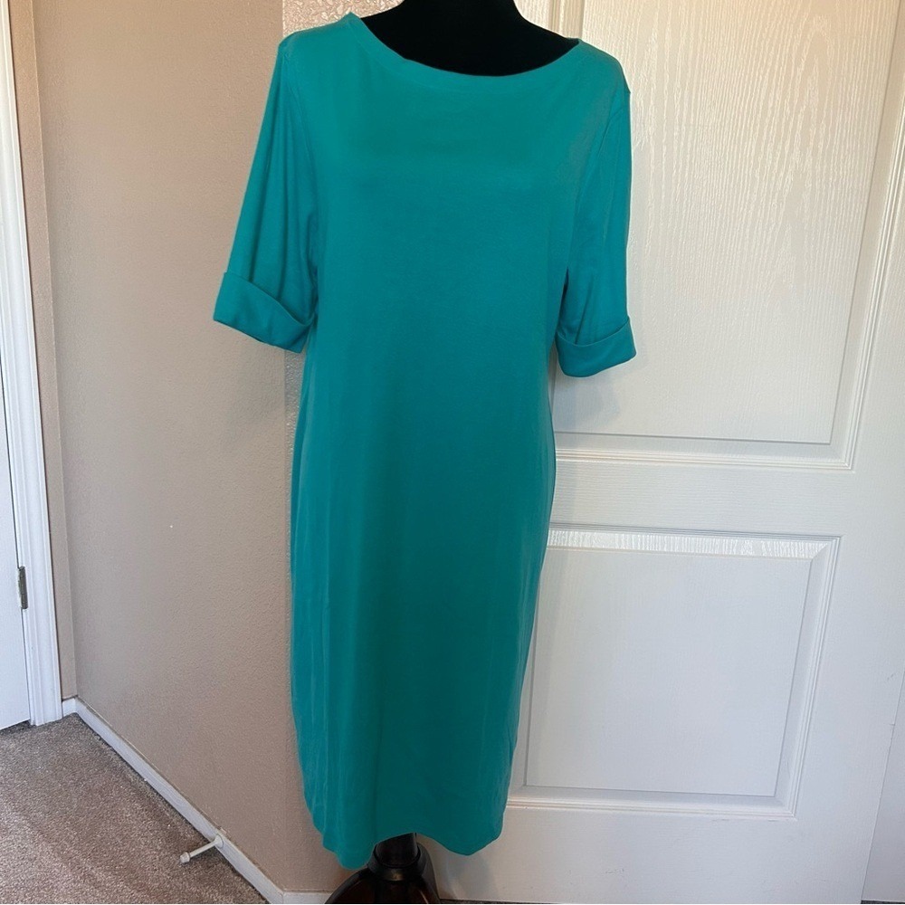NWT Karen Scott Sport Teal Rolled Elbow Sleeve Tee Shirt Dress Size Large‎